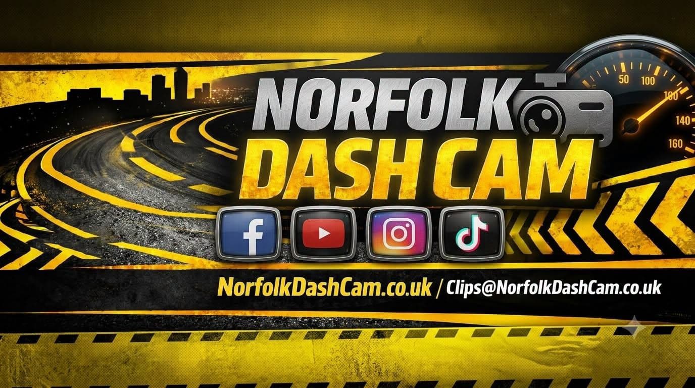 Norfolk Dash Cam brand banner across Facebook, YouTube, Instagram and TikTok